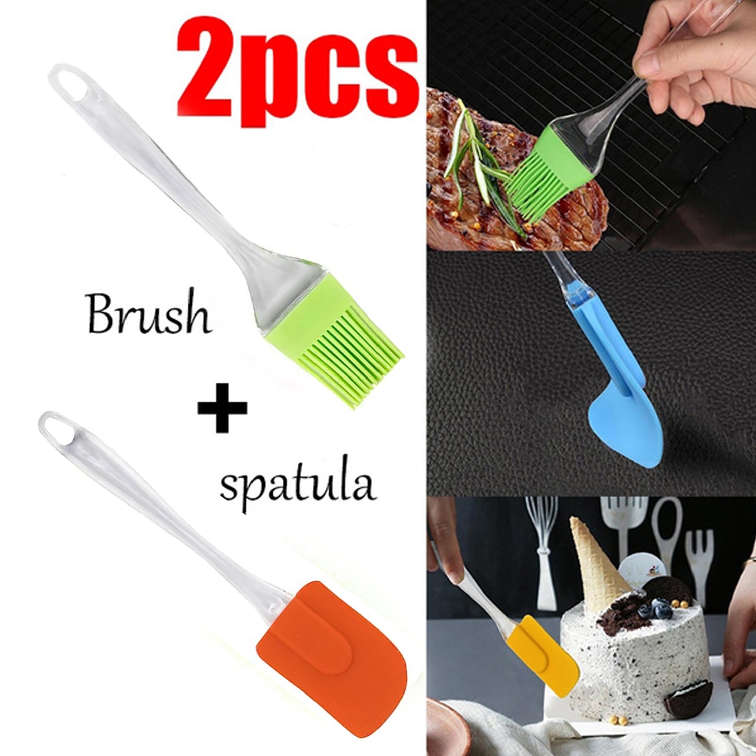 2825 2 in 1 Combo of Big Brush & Spatula Set for Pastry, Cake Mixer, Decorating, Cooking, Baking, Grilling Tandoor | Bakeware Combo | Kitchen Tool Set 