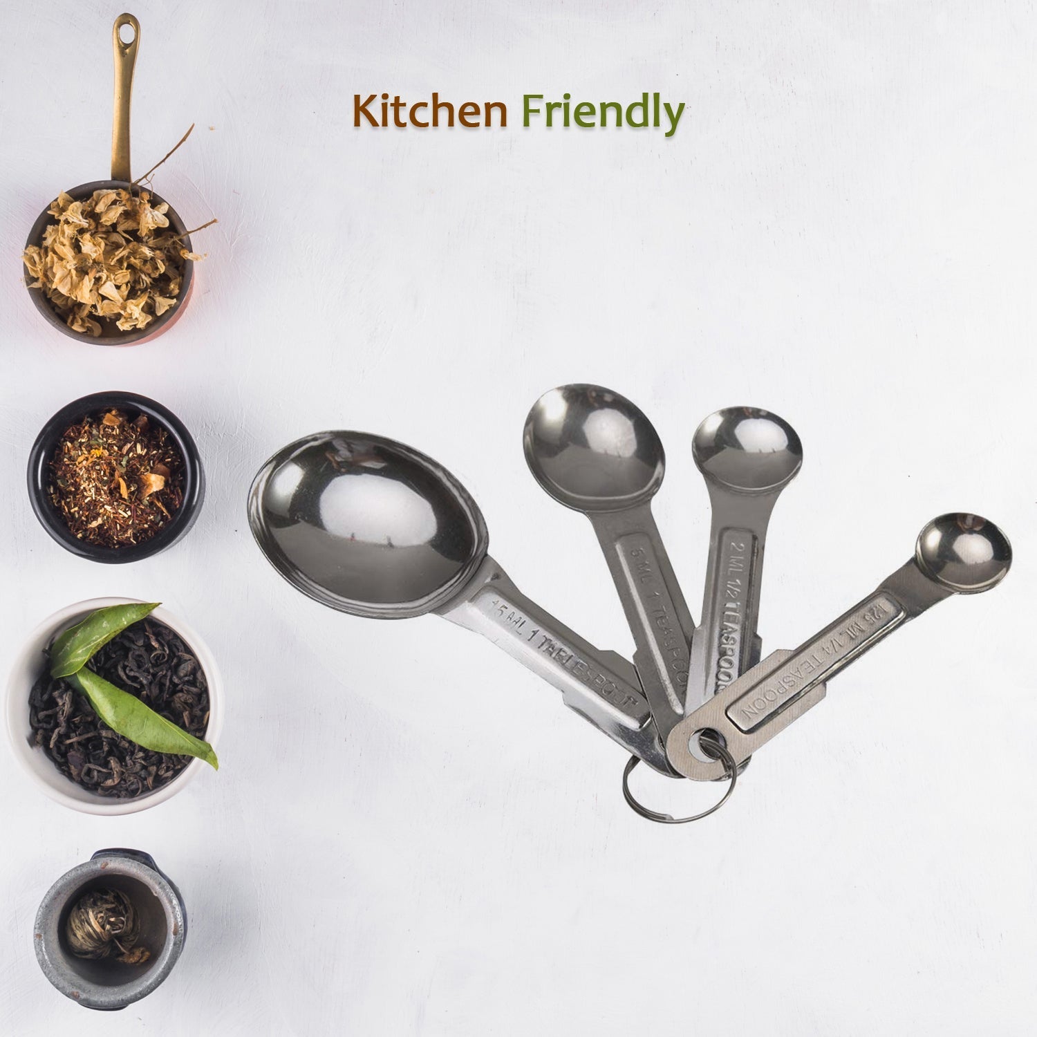 3685 Stainless Steel Measuring Spoons, 4pcs/set Durable Anti Rust Measuring Spoon Set Universal for Kitchen Baking. 